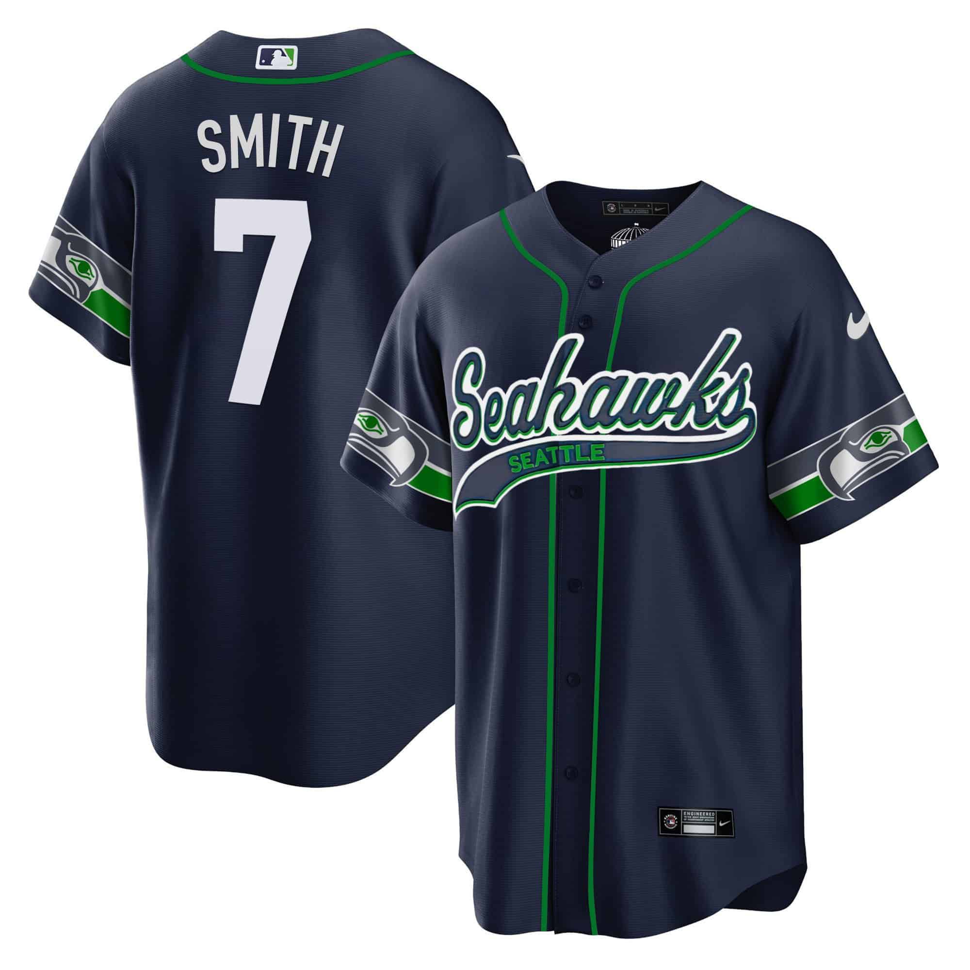 Men Seattle Seahawks 7 Smith Drak Blue 2024 Nike Throwback Gold Cool Base NFL Jersey